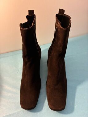 AQUATALIA Italy Women's Brown Suede Ankle Boots - Classic Side Zip Size 10